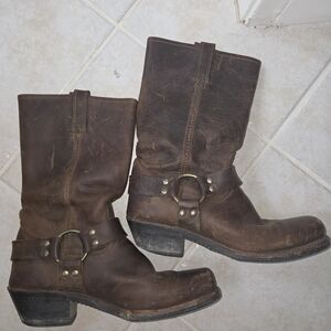 Frye Brown Heeled Boots with Harness Detail